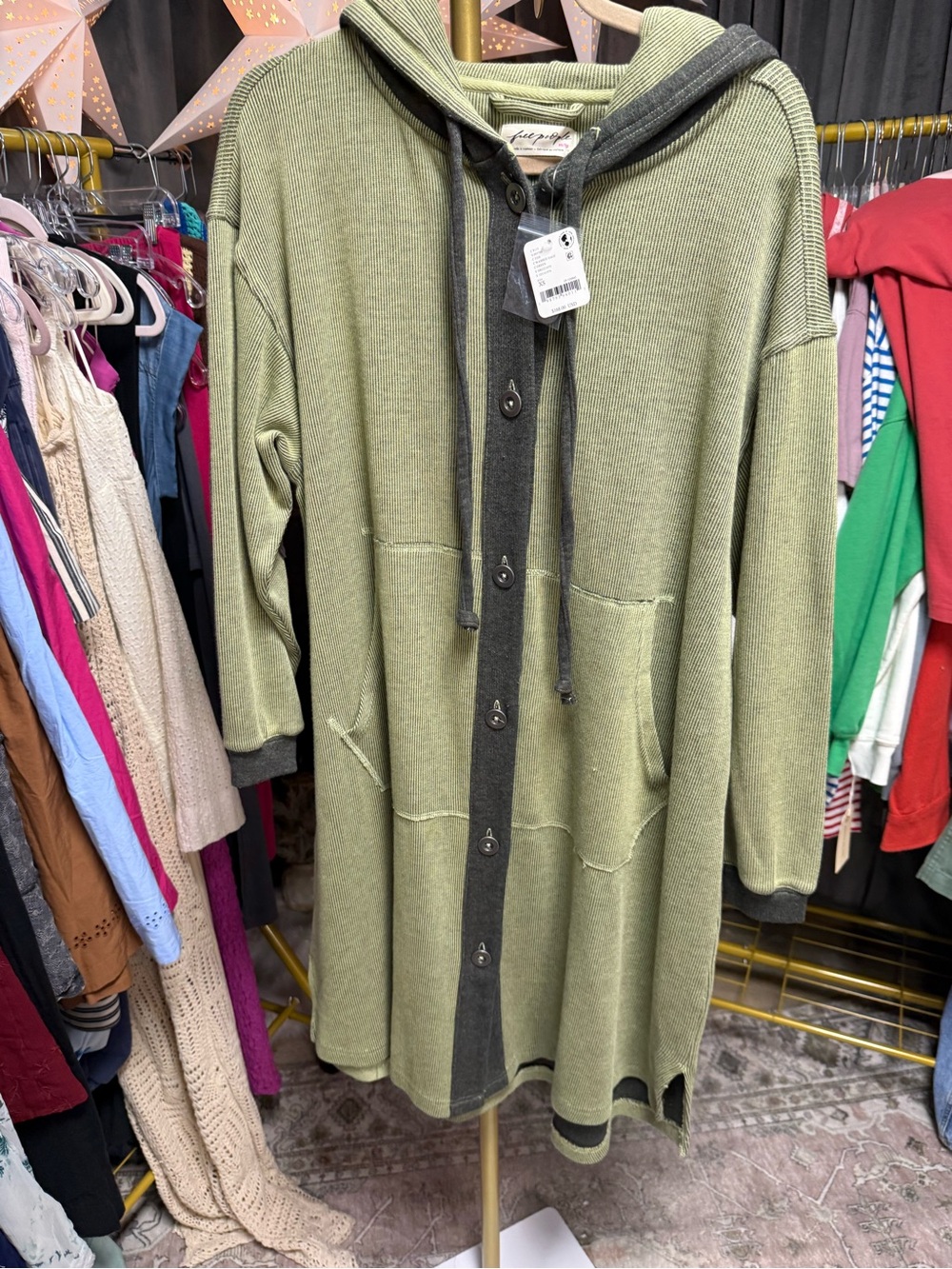 Free People Tomorrows Sweatshirt Cardigan in Washed Sage Green - Picture 6 of 7